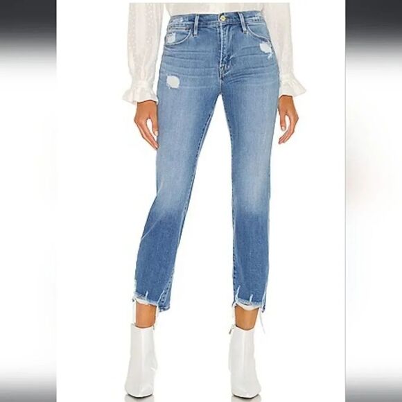 FRAME REVOLVE Le High Straight Jeans in Laskey Rips Womens Size 28 - Picture 1 of 8